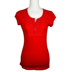 Copper Key Red Boho Short Sleeve Casual Top Size Medium